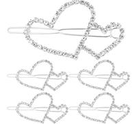 HINZIC 5 pinzas para el pelo con diamantes de imitación en forma de corazón, pasadores de cristal huecos brillantes, horquillas plateadas bohemias, para San Valentín, boda, graduación, accesorios