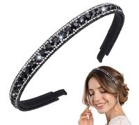 HINZIC Diademas antideslizantes con diamantes de imitación para mujer, bandas de pelo de cristal brillante para boda nupcial, clips de peinado con diamantes brillantes para niñas, color negro