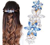 HINZIC Horquilla para el pelo con diamantes de imitación de cristal, color azul transparente, para boda, graduación, compromiso, elegante, accesorios decorativos para novia, mujer, pelo largo y grueso