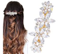 HINZIC Horquilla para el pelo con diamantes de imitación de cristal con flores brillantes, pasadores de boda, graduación, compromiso, accesorios decorativos elegantes para novia, mujer, pelo largo y