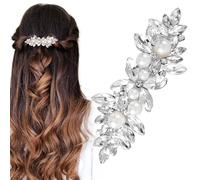 HINZIC Horquillas para el pelo con diamantes de imitación y perlas de cristal brillante, horquillas francesas para boda, San Valentín, graduación, accesorios formales para mujeres y niñas, novia, pelo