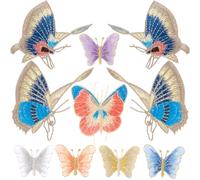 HINZIC Paquete de 10 parches bordados de mariposa para coser o planchar para manualidades, chaquetas, jeans, mochilas, reparación, decoración, plata, azul cielo, oro, rosa y morado