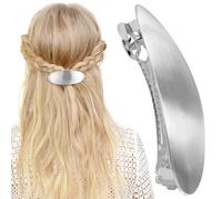 HINZIC Pasador ovalado para el pelo de 7,6 cm, color plateado, grande, francés, de metal, vintage, para boda, graduación, formal, decorativo, accesorios para el cabello para mujer, pelo largo y grueso