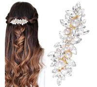 HINZIC Pasadores de pelo plateados con diamantes de imitación brillantes, dorados, para boda, graduación, novia, accesorios decorativos para el cabello, para mujer, novia, pelo largo y grueso