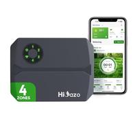 HiOazo Programador Riego WiFi 4 Zonas, Salto Automático por Clima, Cálculo de Consumo Agua, 16 programas de riego, Protección contra Golpe de Ariete, Riego Manual para Jardín, Césped, Patio, HSC-400W