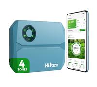 HiOazo Programador Riego WiFi 4 Zonas, Salto Automático por Clima, Cálculo de Consumo Agua, 16 programas de riego, Protección contra Golpe de Ariete, Riego Manual para Jardín, Césped, HSC-400W Azul
