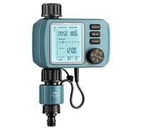 HiOazo Temporizador de riego automático para jardín, con caudalimetro Agua, Retraso por Lluvia intensa, Riego Manual, Temporizador de riego con Pantalla LCD Grande, para césped, Patio, Piscina