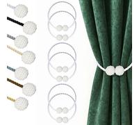 Hion Alzapaños magnéticos para cortinas, color blanco, paquete de 6 unidades, hebillas de cortina, soportes de ganchos para el hogar, dormitorio, oficina, decorativo, grueso o fino