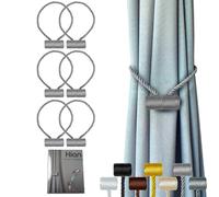 Hion Alzapaños magnéticos para cortinas, color gris, paquete de 6 alzapaños de cortina, hebillas de sujeción, ganchos para cortina gruesa o fina de hogar, dormitorio, oficina, decorativos