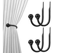 Hion Alzapaños para Cortinas Negros 4 Piezas, Alzapaños para Cortinas Ganchos para Cortinas montados en la Pared Soportes para Cortinas