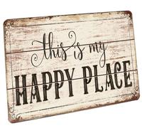 Hioni Cartel de metal con texto en inglés «This is My Happy Place», placa vintage para decoración de pared