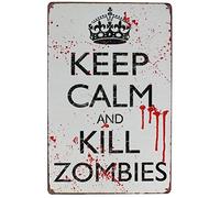 Hioni Keep Calm and Kill Zombies, Pancarta de Metal Panel Placa Póster metálico Slogan Art Décor Vintage Pr casa café Pub