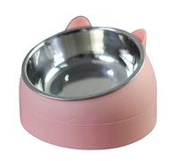 hionre Cuenco elevado para mascotas, forma de cara de gato, diseño oblicuo, acero inoxidable, suplemento de alimentación para el hogar, rosa, L