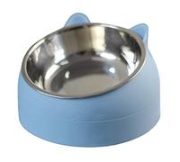 hionre Cuenco elevado para mascotas, forma de cara de gato, diseño oblicuo, acero inoxidable, suplemento de alimentación para gatos y perros, para el hogar, azul, L