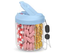 Hionxmga Dispensador de píldoras con 7 compartimentos grandes, organizador de botellas de píldoras para viajes, organizador de suplementos con diseño antimezcla, contenedor de pastillas sin BPA con 20