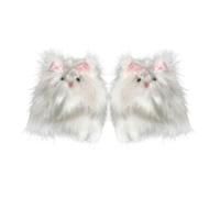 HIOPOIUYT Calentadores de piernas peludos de felpa japonesa para mujer, diseño de gatos de anime, con lazo, cubrebotas, calcetines cálidos sin pies