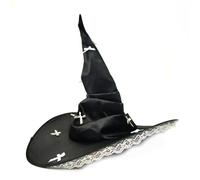 HIOPOIUYT Sombrero de bruja punk flexible con diseño de ribete de encaje y decoraciones de lazo para disfraz de Halloween, juego de roles, sombrero de Halloween