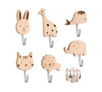 HIOQFR 6 Pcs Ganchos de Pared con Animales, Gancho Adhesivo Pared Infantil | Perchero Baño Madera,Adhesive Hooks Gran Capacidad De Carga,No Es Necesario Taladrar,Seguro y No Tóxico,para Cocina, Puerta