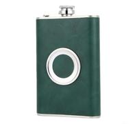 Hip Flask - Petaca de whisky de acero inoxidable de 8 onzas con 3 tazas de fugas a prueba de fugas, juego de termo portátil de bolsillo para licor marrón (verde)