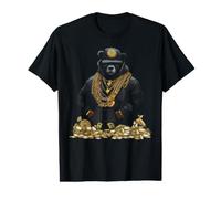 Hip Hop Bear Rapper with Chains and Money Bags Camiseta gráfica económica