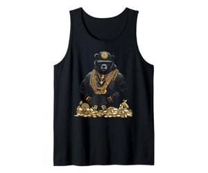 Hip Hop Bear Rapper with Chains and Money Bags Camiseta sin Mangas