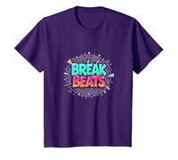 Hip Hop Break Beats Retro Graffiti Style Musical Art Camiseta, Niños, Morado, 8 años