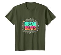 Hip Hop Break Beats Retro Graffiti Style Musical Art Camiseta, Niños, Verde Oliva, 8 años