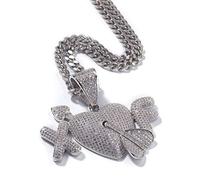 Hip Hop Completamente Helado Burbuja Extra Bien una Flecha a través de un Collar Colgante de corazón Hombre y joyería para Mujeres Regalos de Mano Cadena de Mano