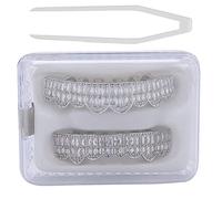Hip Hop Grillz Braces, juego de parrillas de dientes chapadas en oro Juego de abrazaderas de diamante Decoración de dientes, juego de dientes Grillz de cobre revestido en frío Bling Grillz (Silver)