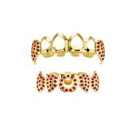 Hip Hop Grillz - Juego de parrillas de boca superior e inferior con circonita cúbica para tus dientes, chapado en oro de 14 quilates para hombres y mujeres, Talla única, Metal, No es una piedra