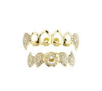 Hip Hop Grillz - Juego de parrillas de boca superior e inferior con circonita cúbica para tus dientes, chapado en oro de 14 quilates para hombres y mujeres, Talla única, Metal, No es una piedra