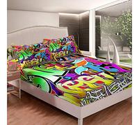 Hip Hop Juego de sábanas Coloridas de Graffiti para niños, niños, Adolescentes, Cultura callejera, Juego de Ropa de Cama, para Pared, Grafiti, colección de Dormitorio, 2 Piezas, tamaño Individual