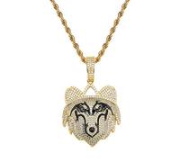 Hip Hop Men Wolf Head Necklace AAA Zircon Colgante Cadena de acero inoxidable Accesorios de joyería para hombres-gold