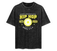 Hip Hop Music 50th Anniversary Musician Birthday Born Day Unisex T-Shirt Printed tee Graphic Top Men Black Shirt S