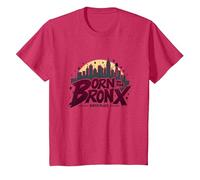 Hip Hop Nacido en el Bronx Urban NYC Skyline Art Camiseta, Niños, Rojo Jaspeado, 6 años