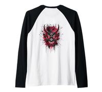 Hip Hop Oni Máscara Japón Vintage Edgy Backprint Streetwear Camiseta Manga Raglan