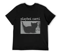 Hip-Hop-Rapper-Playboi-Carti-Cat-Music-Album-Graphic-Print-T-Shirt-Cool-Vintage-Casual-Oversized Black XXL