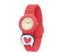 HIP HOP Reloj HWU1317 para niños, con esfera multicolor blanca, movimiento solo tiempo, 3 manecillas de cuarzo y correa de silicona coral