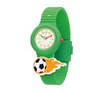 HIP HOP Reloj HWU1318 para niños, con esfera multicolor blanca, movimiento solo tiempo, 3 manecillas de cuarzo y correa de silicona verde