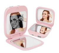 HiPai Espejo de cámara UV para prueba de protector solar y detección de SPF, espejo de viaje de aumento 1x/2x con luces LED regulables, espejo de maquillaje portátil de 2 lados para bolso/bolsillo