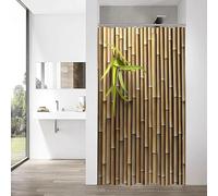 hipaopao Cortina de Ducha de bambú con Estampado 3D para Exteriores, Estilo Zen, japonés, de Tela Natural, con Ganchos, Impermeable, Lavable, 91 x 183 cm, Color marrón y Verde