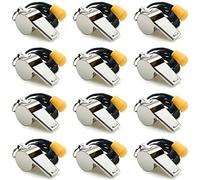 Hipat Silbato, 12 silbatos Deportivos con cordón, Silbato de Acero Inoxidable Muy Fuerte a Granel, Ideal para Entrenadores, árbitros y funcionarios