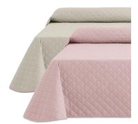 HIPERMANTA Bouti Verano Cama 90 cm. Lisa Bicolor Acolchada Reversible Cuadros. Colchas Cubre Cama Individual Fina Primavera y Entretiempo. Colcha Cama 90 cm. Color Rosa/Beige