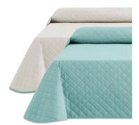 HIPERMANTA Colcha Bouti 150 cm. Verano Lisa Bicolor Acolchada Reversible. Colchas Cubre Cama Individual Fina Primavera y Entretiempo. Colcha Cama 150 cm. Color Aguamarina/Marfil