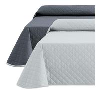 HIPERMANTA Cubrecama Verano Lisa Bicolor Acolchada Reversible. Colcha Bouti Individual Fina Primavera y Entretiempo. Colchas Cama 135 cm. Color Gris-Claro/Gris-Oscuro