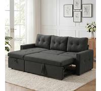 HIPIHOM Sofá Cama de 3 plazas, sofá Cama extraíble Convertible con Almacenamiento, sofá Cama esquinera, Cama de Invitados para Espacios pequeños, Sala de Estar, Forro Polar de Peluche （Gris Oscuro）