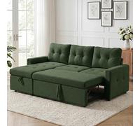 HIPIHOM Sofá Cama de 3 plazas, sofá Cama extraíble Convertible con Almacenamiento, sofá Cama esquinera, Cama de Invitados para Espacios pequeños, Sala de Estar, Forro Polar de Peluche (Verde Oscuro