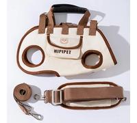 HIPIPET - Mochila transportadora para perros, bolsa de hombro portátil para mascotas con correa, para perros pequeños, 4-18 libras, beige (marrón, L)