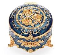 Hipiwe Joyero de metal antiguo para anillos, aretes, cofre del tesoro, caja pequeña redonda para joyas, organizador de collares, regalo de boda, cumpleaños, decoración del hogar, 3 x 3 x 2.4 pulgadas