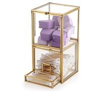 Hipiwe Organizador de almacenamiento de doble cubierta de vidrio dorado para bolas de algodón y soporte para hisopos